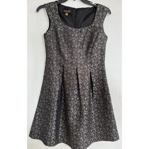 Black Label by Evan Picone Womens Metallic Jacquard Fit & Flare Dress Cocktail